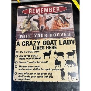 Funny Goat Signs Remember Wipe Hooves Crazy Goat Lady Lives Here Metal Decor